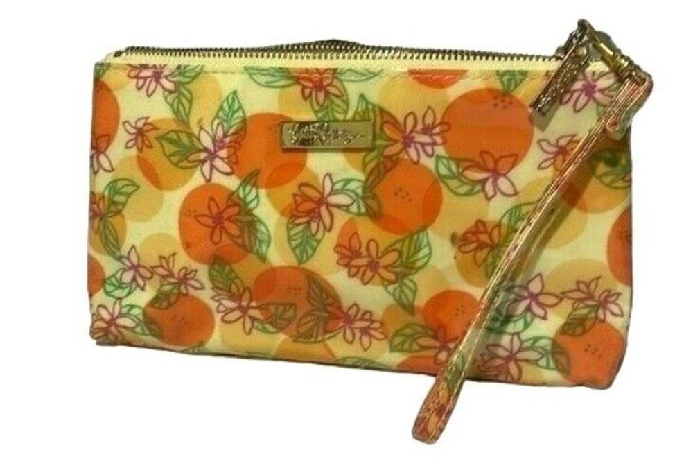 Lilly Pulitzer Wristlet Orange Zippered Cosmetics Bag Detachable Strap